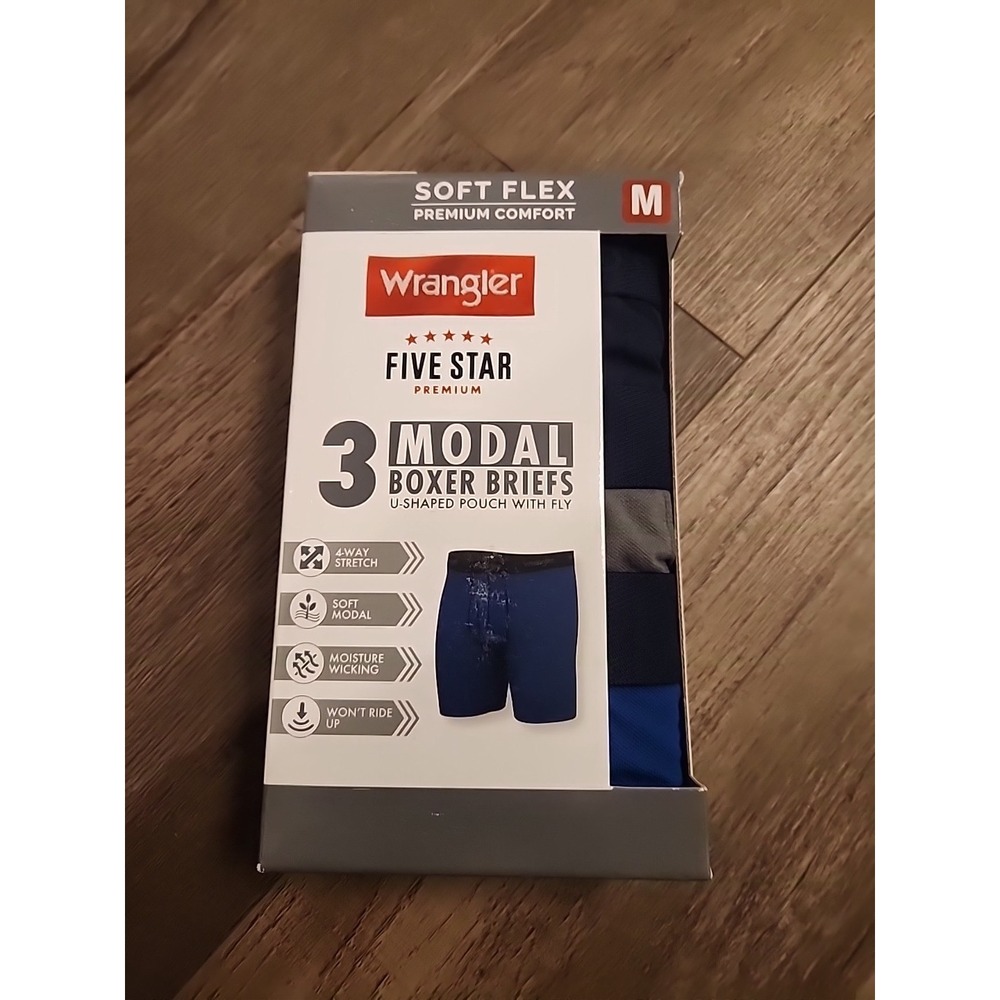 MEDIUM 32-34" Wrangler FIVE STAR Premium Men's Soft Flex 3-Pk Modal Boxer Briefs